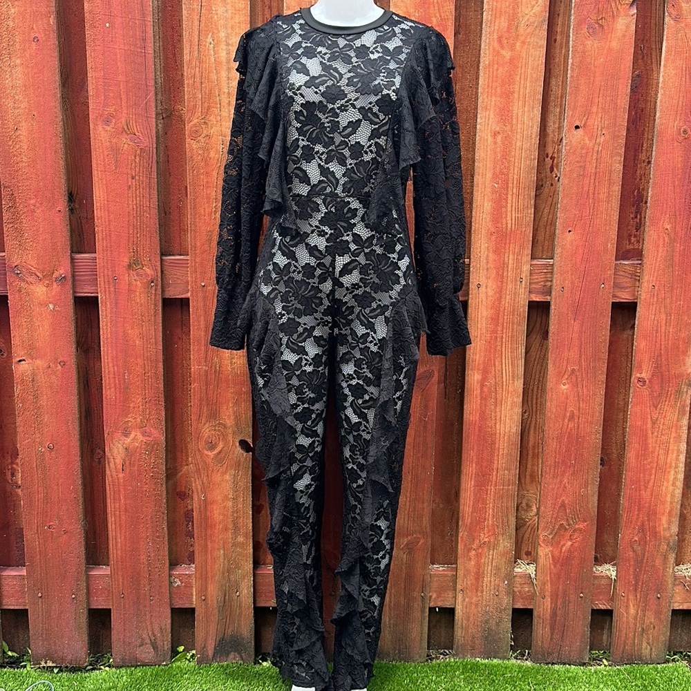 Plus Size Black Lace Ruffled Jumpsuit Size 2XL